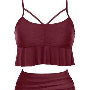 Tempt Me Women Two Piece High Waisted Bikini Swimsuit Tops with Tummy Control S